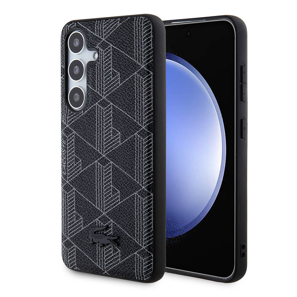 Galaxy S24 Kılıf Lacoste Orjinal Lisanslı M-safe Şarj Özellikli PU Deri Görünümlü Karışık Monogram Desenli Kapak - Görsel 2