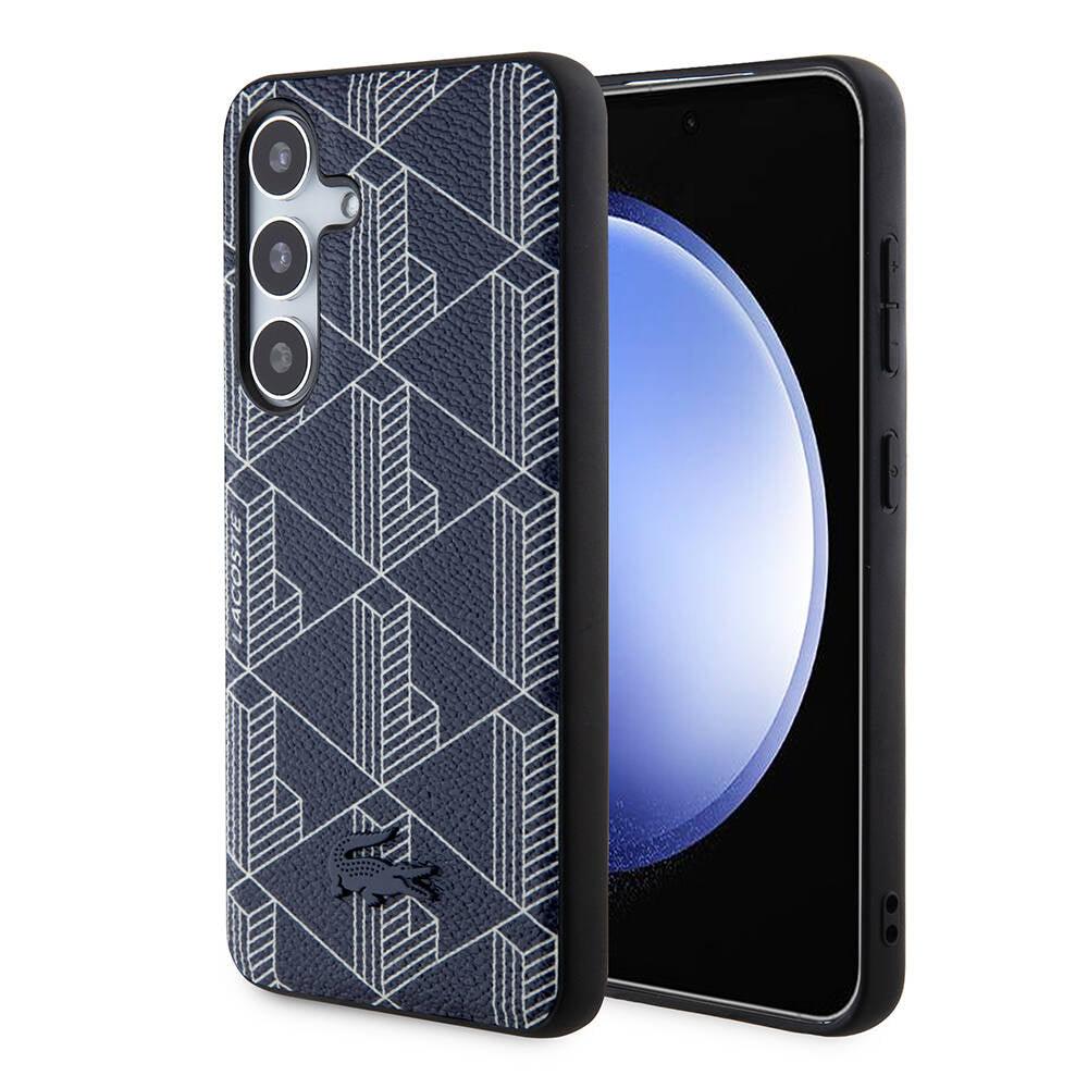 Galaxy S24 Kılıf Lacoste Orjinal Lisanslı M-safe Şarj Özellikli PU Deri Görünümlü Karışık Monogram Desenli Kapak - Görsel 3