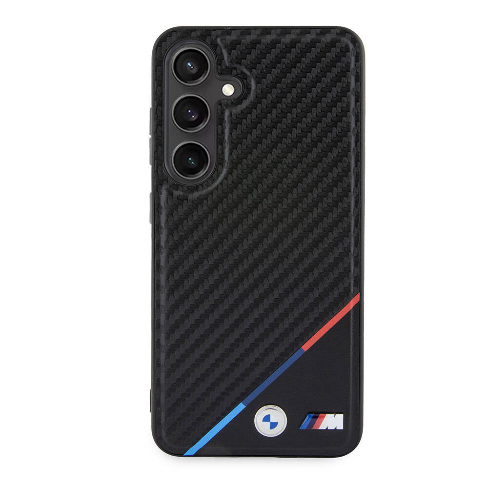 Galaxy S24 Plus Kılıf BMW Orjinal Lisanslı M-safe Şarj Özellikli M Logolu Üç Çizgili PU Karbon Kapak - Görsel 2