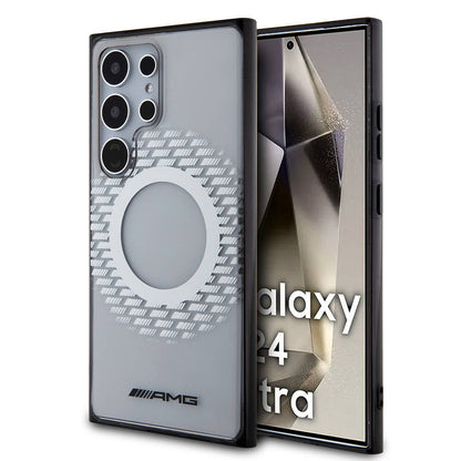 Galaxy S24 Ultra Kılıf AMG Orjinal Lisanslı M-safe Şarj Özellikli Eşkenar Dörtgen Desenli Transparan Kapak