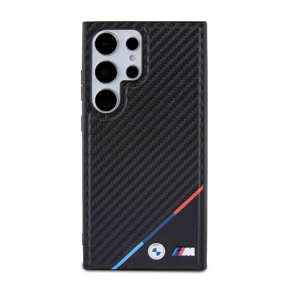 Galaxy S24 Ultra Kılıf BMW Orjinal Lisanslı M-safe Şarj Özellikli M Logolu Üç Çizgili PU Karbon Kapak - Görsel 2