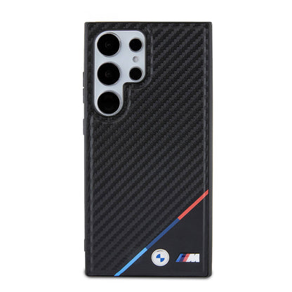Galaxy S24 Ultra Kılıf BMW Orjinal Lisanslı M-safe Şarj Özellikli M Logolu Üç Çizgili PU Karbon Kapak - Görsel 2