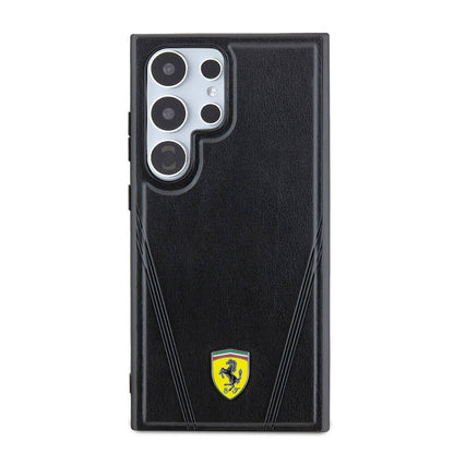 Galaxy S24 Ultra Kılıf Ferrari Orjinal Lisanslı M-safe Şarj Özellikli Sıcak Baskı V Çizgili Deri Kapak - Görsel 2