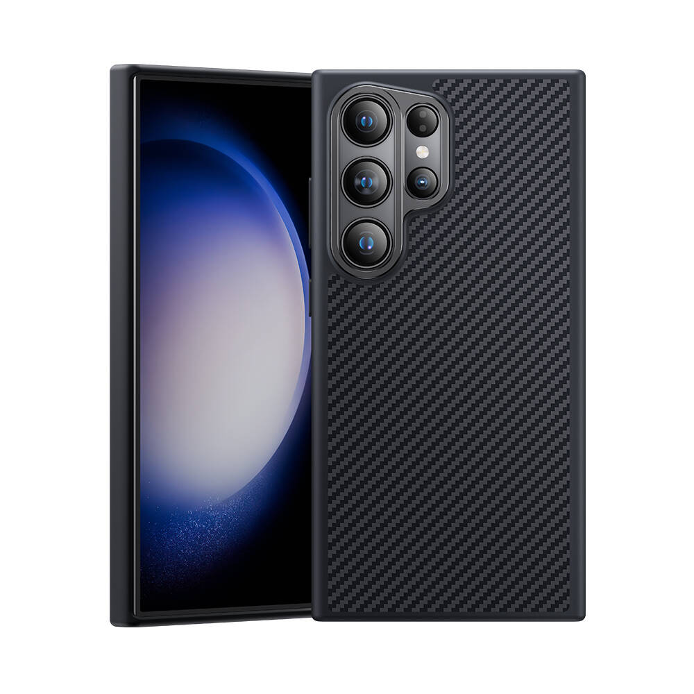 Galaxy S24 Ultra Kılıf Karbon Fiber M-safe Şarj Özellikli Benks Hybrid ArmorPro 600D Kevlar Kapak