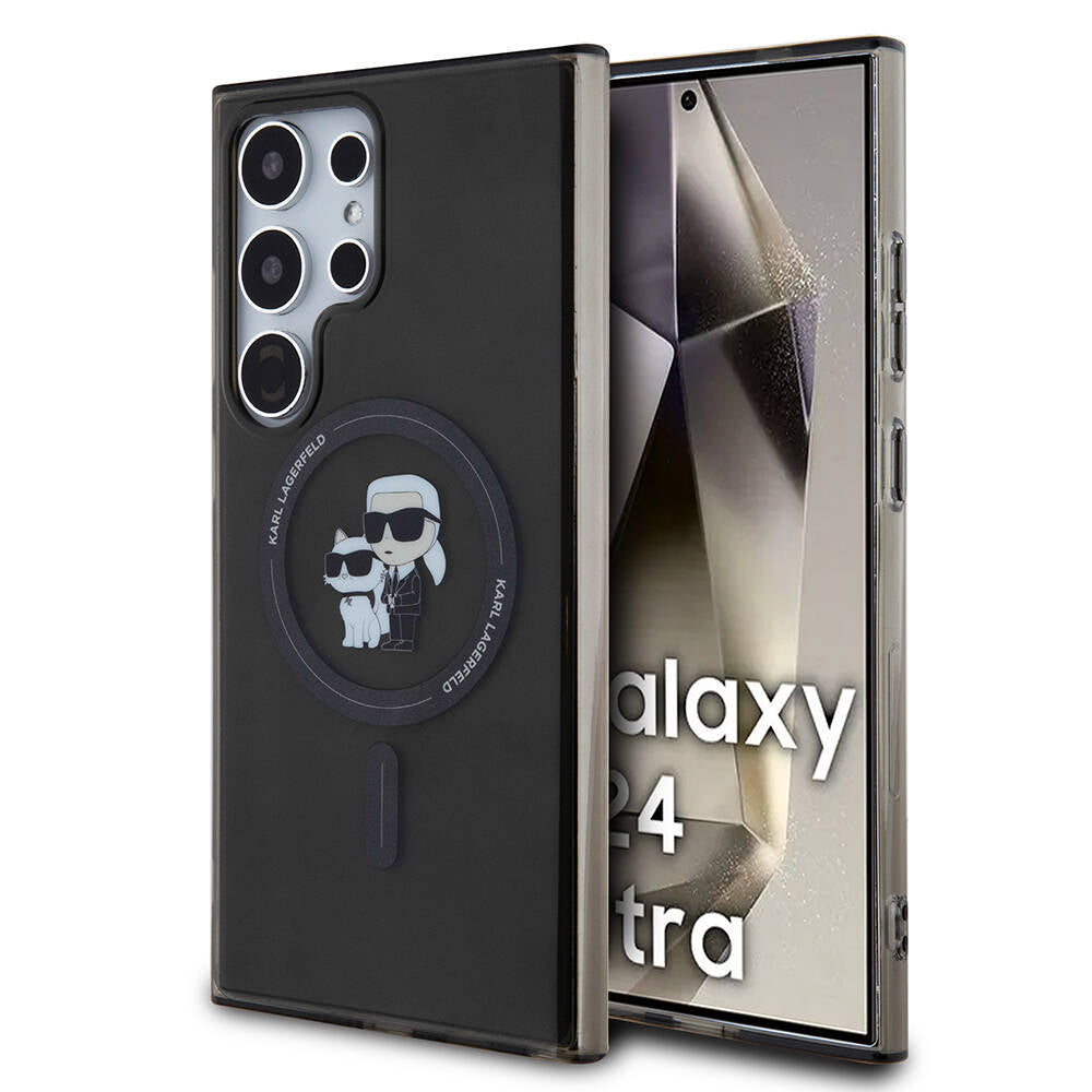 Galaxy S24 Ultra Kılıf Karl Lagerfeld Orjinal Lisanslı M-safe Şarj Özellikli Karl & Choupette IML Baskılı Kapak