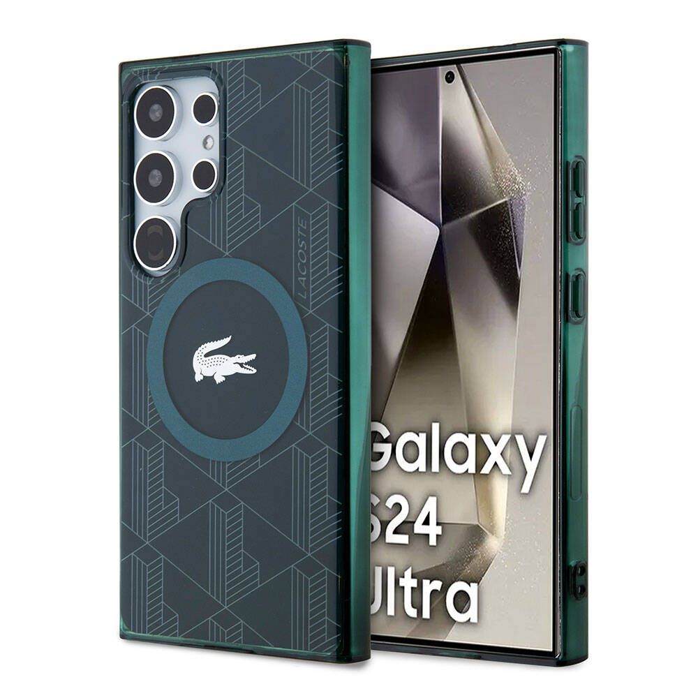 Galaxy S24 Ultra Kılıf Lacoste Orjinal Lisanslı M-safe Şarj Özellikli Çift Katmanlı Timsah Logolu Blend Monogram Kapak