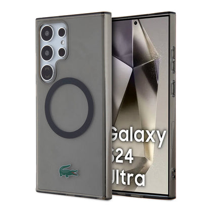 Galaxy S24 Ultra Kılıf Lacoste Orjinal Lisanslı M-safe Şarj Özellikli Transparan Timsah Logo Baskılı Kapak