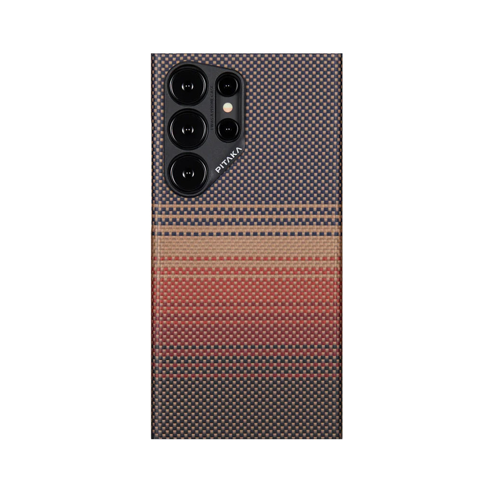Galaxy S24 Ultra Kılıf M-safe Şarj Özellikli Aramid Fiber Pitaka Tactile Woven Sunset-Moonrise Serisi Sunset Kapak - Görsel 2