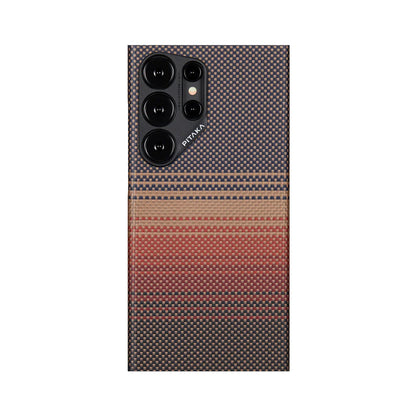 Galaxy S24 Ultra Kılıf M-safe Şarj Özellikli Aramid Fiber Pitaka Tactile Woven Sunset-Moonrise Serisi Sunset Kapak - Görsel 2