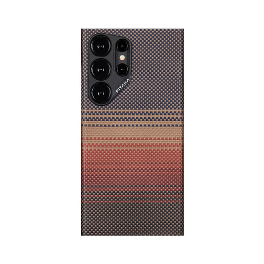Galaxy S24 Ultra Kılıf M-safe Şarj Özellikli Aramid Fiber Pitaka Tactile Woven Sunset-Moonrise Serisi Sunset Kapak