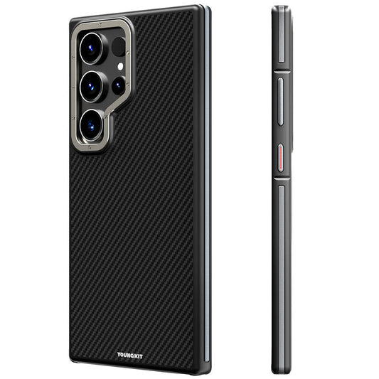 Galaxy S24 Ultra Kılıf M-safe Şarj Özellikli Aramid Fiber Tasarımlı Youngkit 600D Kevlar Serisi Kapak