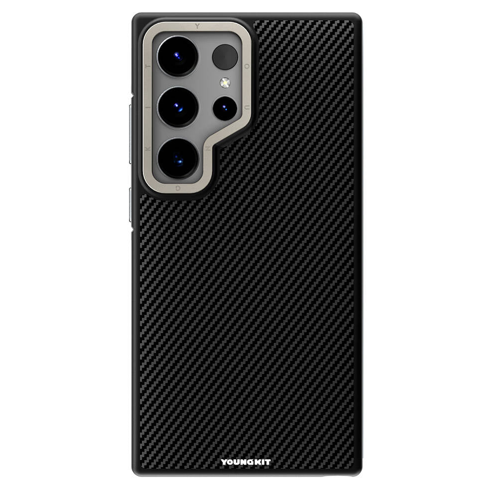 Galaxy S24 Ultra Kılıf M-safe Şarj Özellikli Aramid Fiber Tasarımlı Youngkit 600D Kevlar Serisi Kapak - Görsel 2