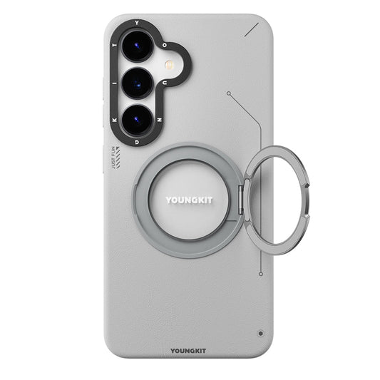Galaxy S25 Kılıf M-safe Şarj Özellikli 360° Standlı Basit Mat Deri Desenli Youngkit Tech Leather Serisi Kapak