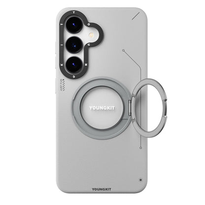 Galaxy S25 Kılıf M-safe Şarj Özellikli 360° Standlı Basit Mat Deri Desenli Youngkit Tech Leather Serisi Kapak - Görsel 3