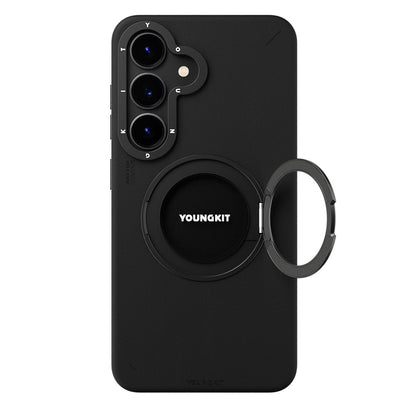 Galaxy S25 Kılıf M-safe Şarj Özellikli 360° Standlı Basit Mat Deri Desenli Youngkit Tech Leather Serisi Kapak - Görsel 2
