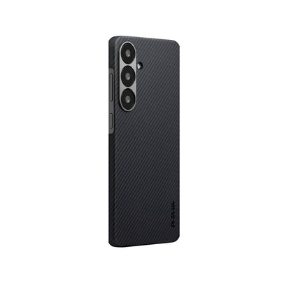 Galaxy S25 Kılıf M-safe Şarj Özellikli 600D Aramid Fiber Pitaka Ultra-Slim Classic Serisi Black-Grey Twill Kapak - Görsel 2
