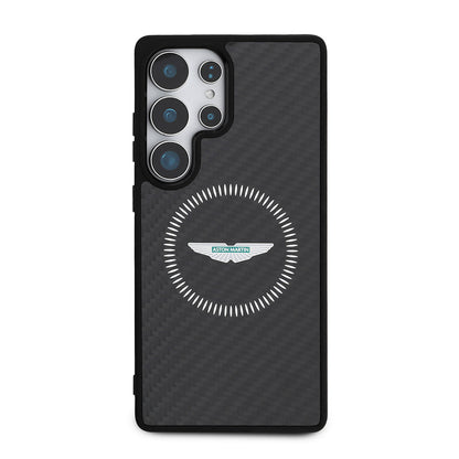Galaxy S25 Ultra Kılıf Aston Martin Orjinal Lisanslı M-safe Şarj Özellikli Radyal Halka ve Karbon Fiber Tasarımlı Kapak - Görsel 2