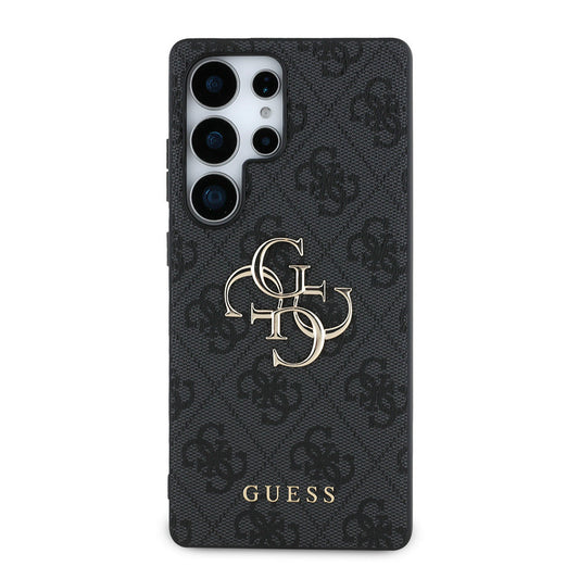 Galaxy S25 Ultra Kılıf Guess Orjinal Lisanslı PU Deri 4G Desenli Metal Büyük 4G ve Yazı Logolu Kapak