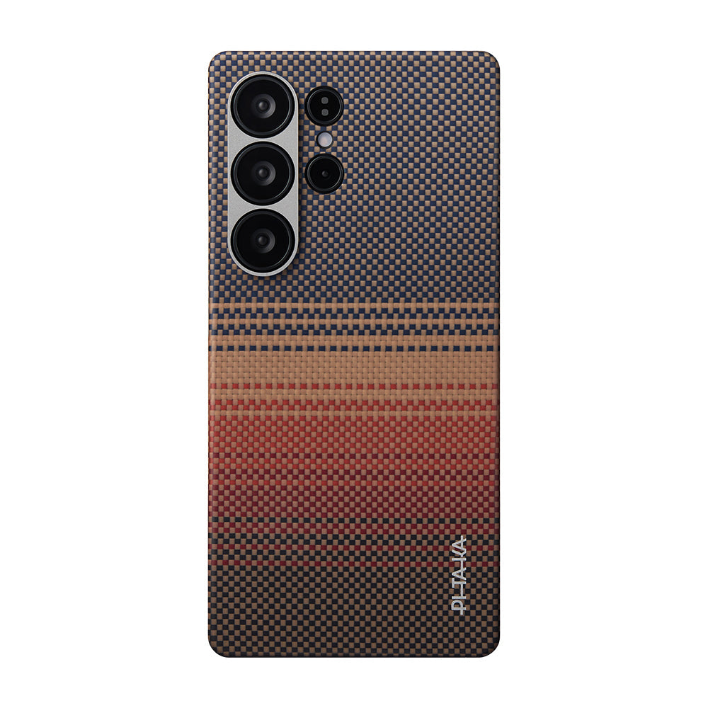 Galaxy S25 Ultra Kılıf M-safe Şarj Özellikli Aramid Fiber Pitaka Tactile Woven Sunset-Moonrise Serisi Kapak