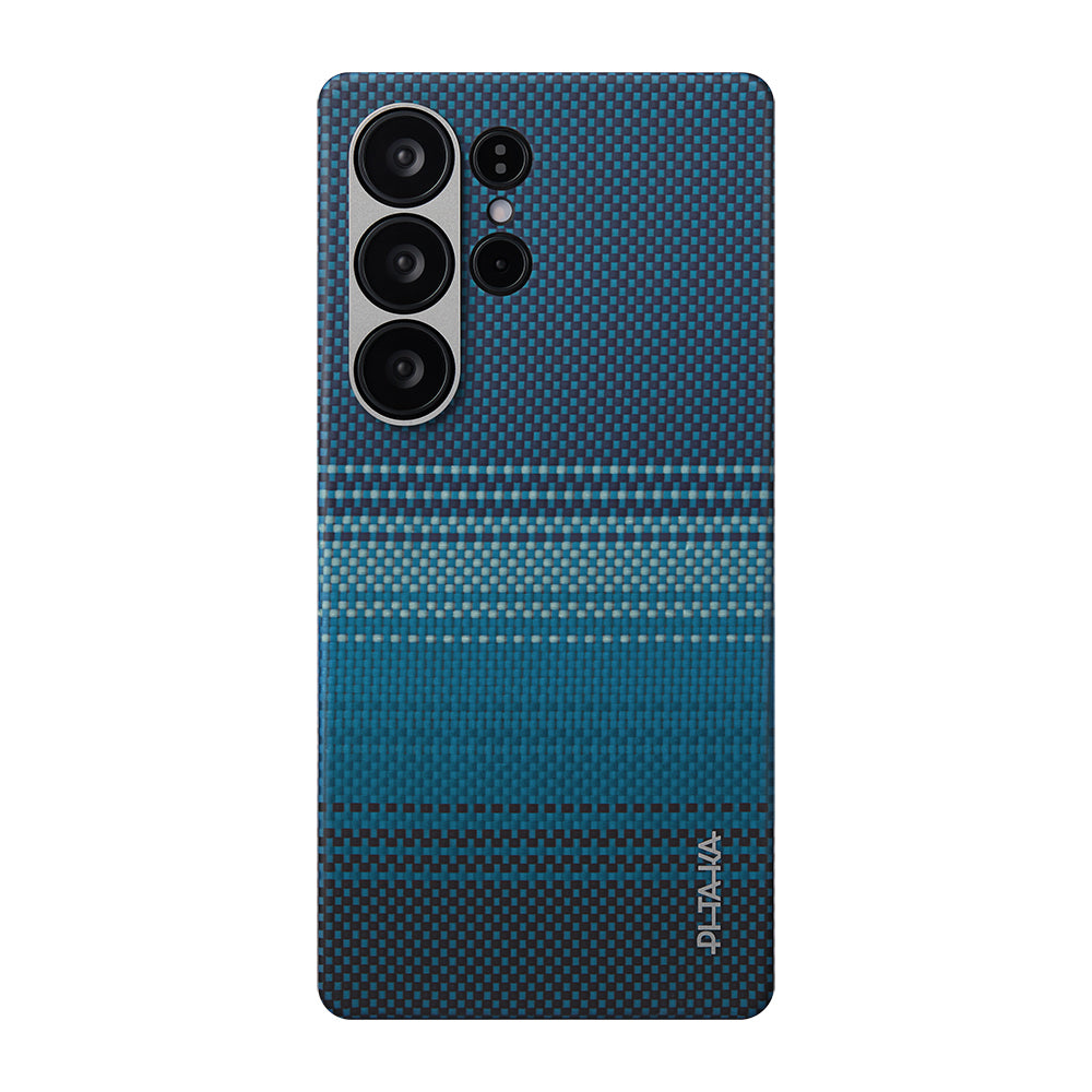Galaxy S25 Ultra Kılıf M-safe Şarj Özellikli Aramid Fiber Pitaka Tactile Woven Sunset-Moonrise Serisi Kapak - Görsel 2