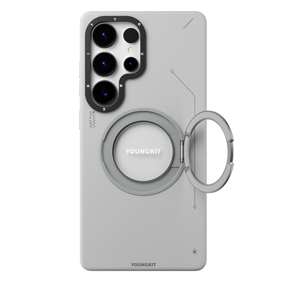Galaxy S25 Ultra Kılıf M-safe Şarj Özellikli 360° Standlı Basit Mat Deri Desenli Youngkit Tech Leather Serisi Kapak - Görsel 3