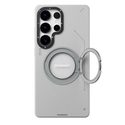 Galaxy S25 Ultra Kılıf M-safe Şarj Özellikli 360° Standlı Basit Mat Deri Desenli Youngkit Tech Leather Serisi Kapak - Görsel 3