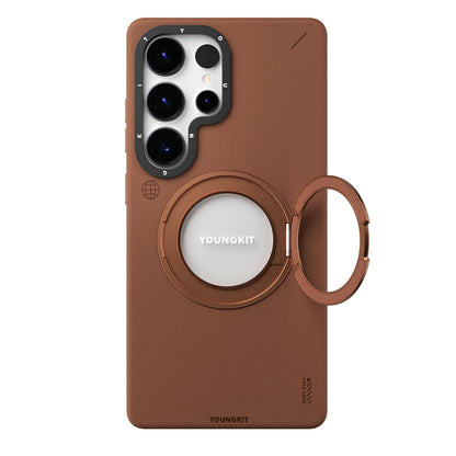 Galaxy S25 Ultra Kılıf M-safe Şarj Özellikli 360° Standlı Basit Mat Deri Desenli Youngkit Tech Leather Serisi Kapak - Görsel 4