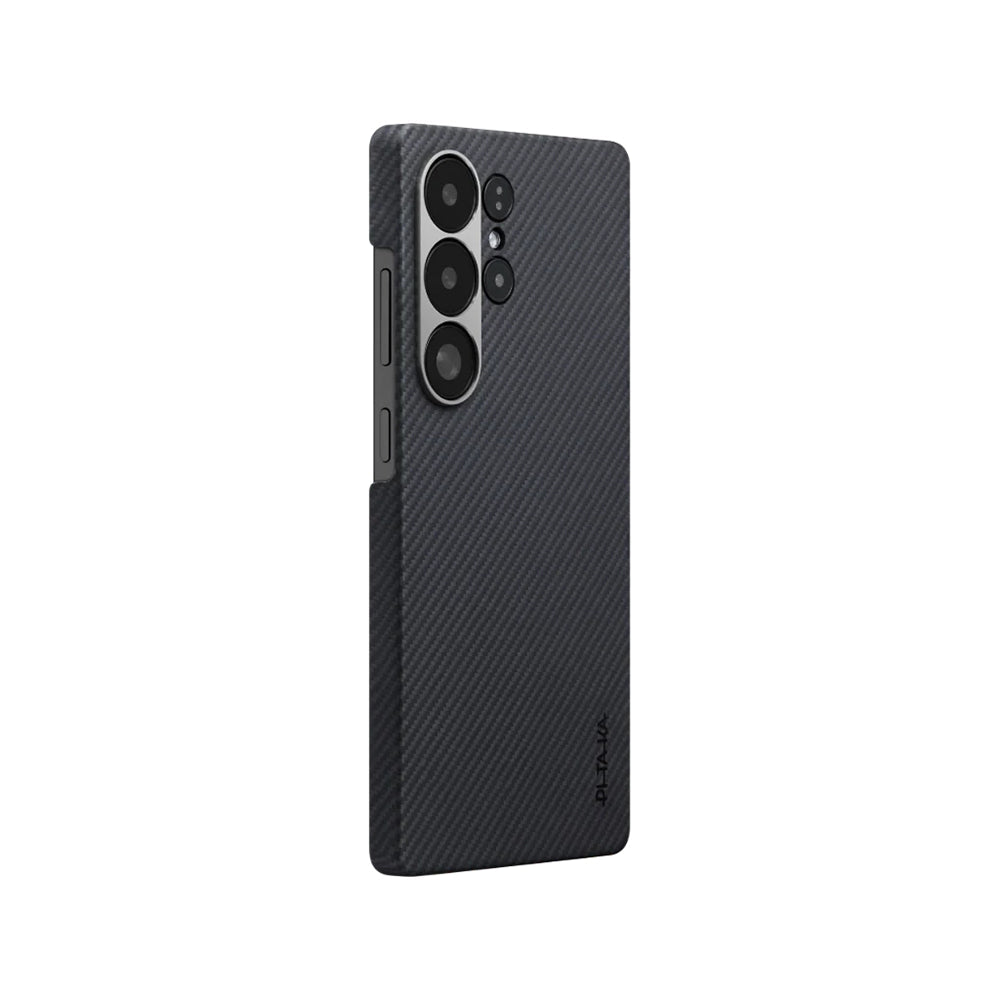 Galaxy S25 Ultra Kılıf M-safe Şarj Özellikli 600D Aramid Fiber Pitaka Ultra-Slim Classic Serisi Black-Grey Twill Kapak - Görsel 2