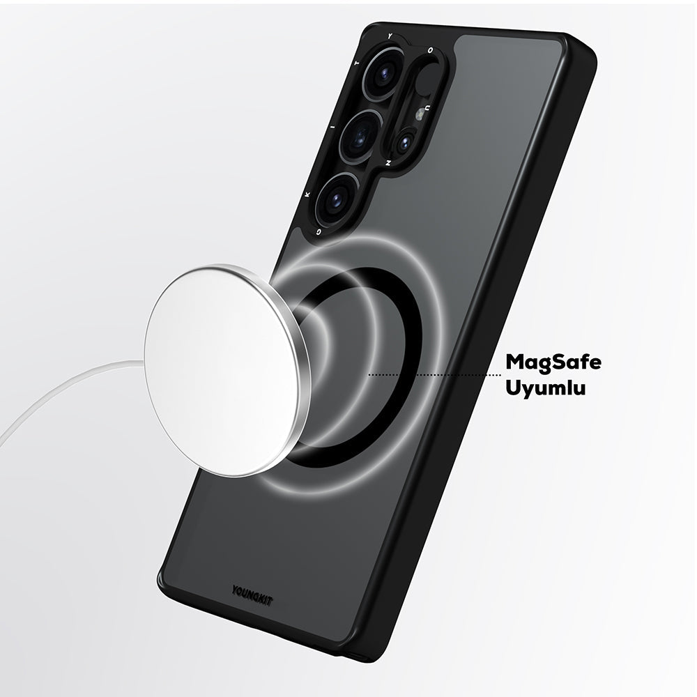 Galaxy S25 Ultra Kılıf M-safe Şarj Özellikli Cam Arka Yüzey TPU Youngkit Gemstone Serisi Kapak - Görsel 7