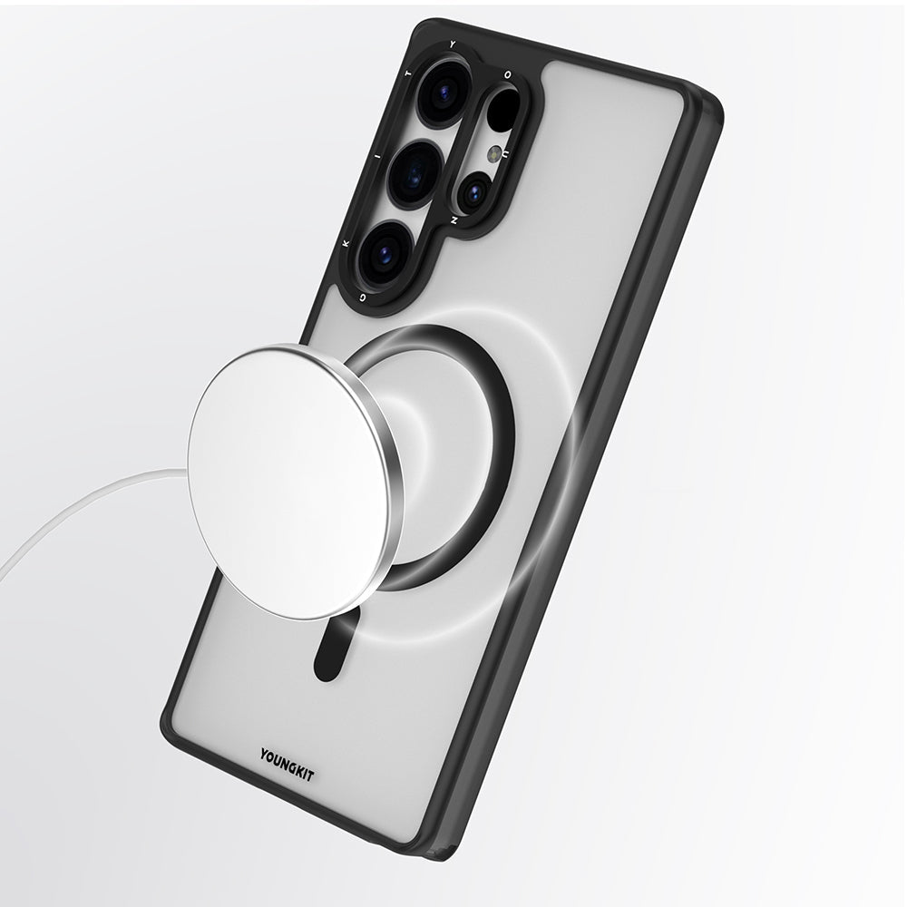 Galaxy S25 Ultra Kılıf M-safe Şarj Özellikli Cam Arka Yüzey TPU Youngkit Gemstone Serisi Kapak - Görsel 14