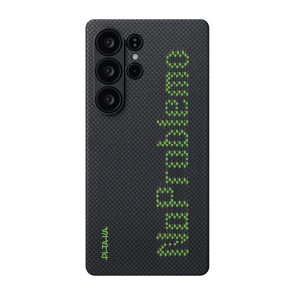 Galaxy S25 Ultra Kılıf M-safe Şarj Özellikli Lumintex Teknolojili Fosforlu Aramid Fiber Pitaka Tactile Woven Aries Serisi Kapak - Görsel 2
