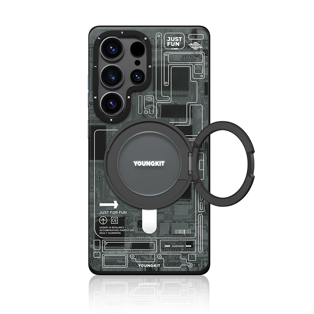 Galaxy S25 Ultra Kılıf M-safe Şarj Özellikli Youngkit 360° Standlı Technology Serisi Kapak - Görsel 2