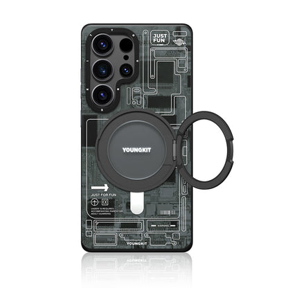 Galaxy S25 Ultra Kılıf M-safe Şarj Özellikli Youngkit 360° Standlı Technology Serisi Kapak - Görsel 2