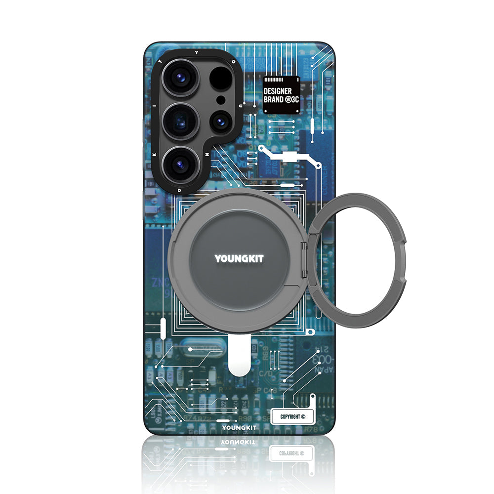 Galaxy S25 Ultra Kılıf M-safe Şarj Özellikli Youngkit 360° Standlı Technology Serisi Kapak - Görsel 3