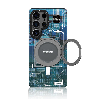 Galaxy S25 Ultra Kılıf M-safe Şarj Özellikli Youngkit 360° Standlı Technology Serisi Kapak - Görsel 3