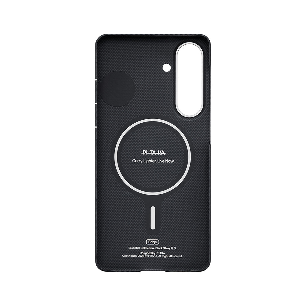 Galaxy S26 Kılıf M-safe Şarj Özellikli 600D Aramid Fiber Pitaka Edge Serisi Black-Grey Twill Kapak - Görsel 2