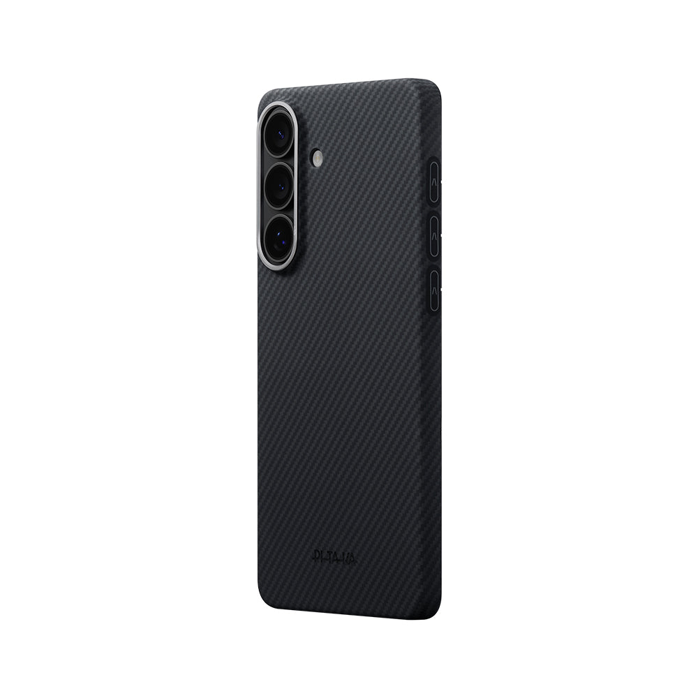Galaxy S26 Kılıf M-safe Şarj Özellikli 600D Aramid Fiber Pitaka Edge Serisi Black-Grey Twill Kapak - Görsel 3