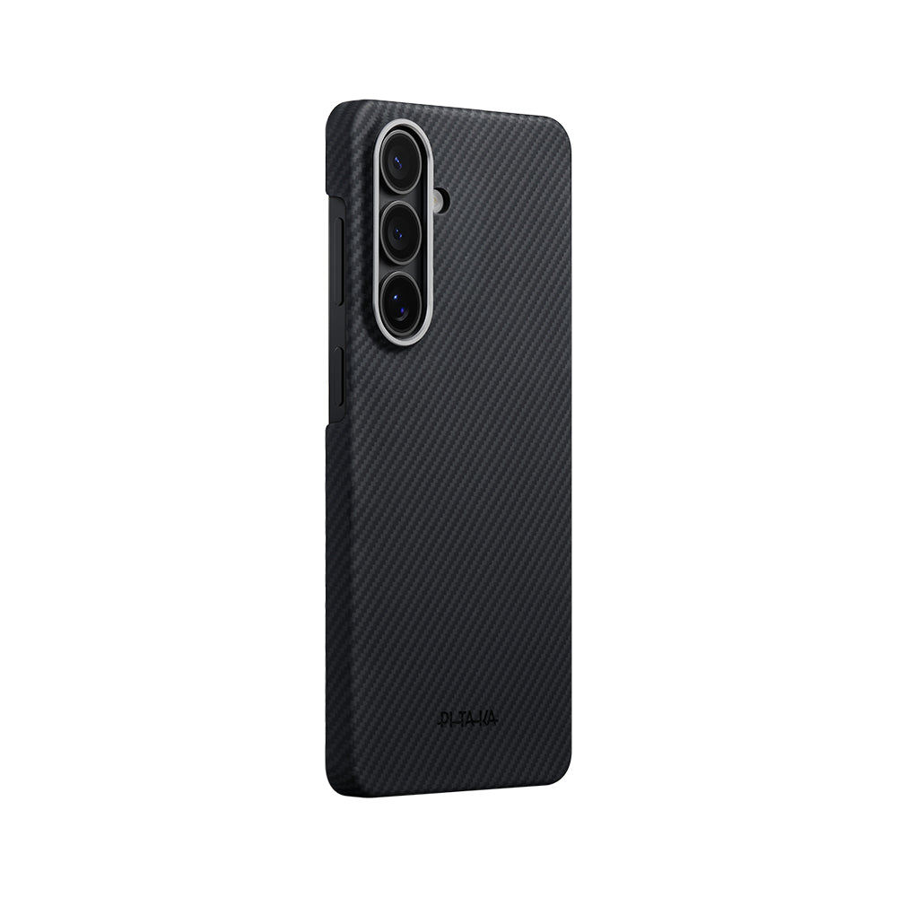 Galaxy S26 Kılıf M-safe Şarj Özellikli 600D Aramid Fiber Pitaka Edge Serisi Black-Grey Twill Kapak - Görsel 4