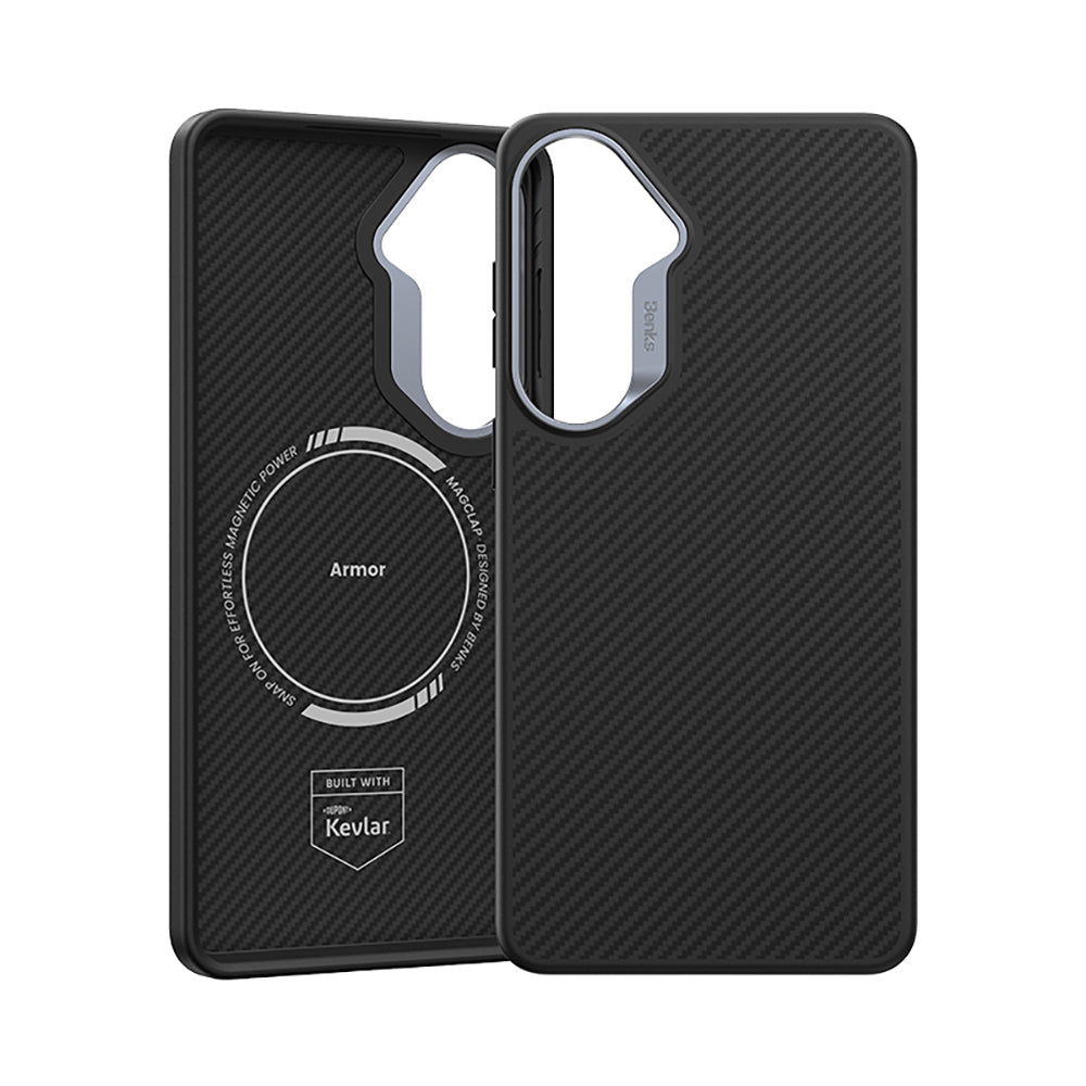 Galaxy S26 Plus Kılıf Karbon Fiber M-safe Şarj Özellikli Benks Hybrid ArmorPro 600D Kevlar Kapak - Görsel 5