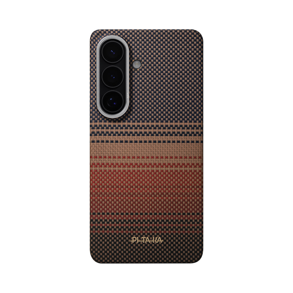 Galaxy S26 Plus Kılıf M-safe Şarj Özellikli Aramid Fiber Pitaka Tactile Woven Sunset-Moonrise Serisi Kapak - Görsel 9