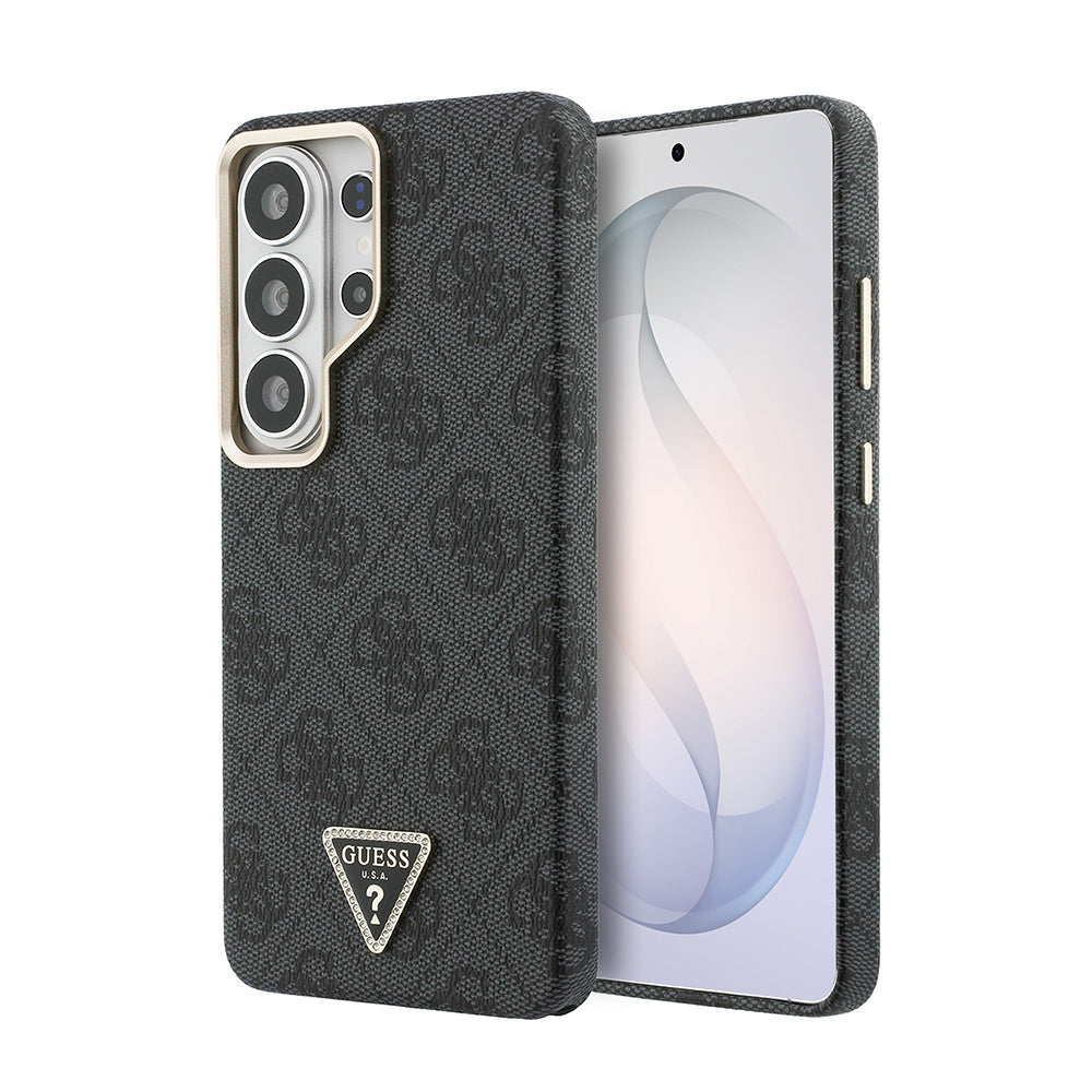Galaxy S26 Ultra Kılıf Guess Orjinal Lisanslı M-safe Şarj Özellikli Gold Metal Kamera Çerçeveli Taşlı Üçgen Logo 4G Desenli Kapak - Görsel 9