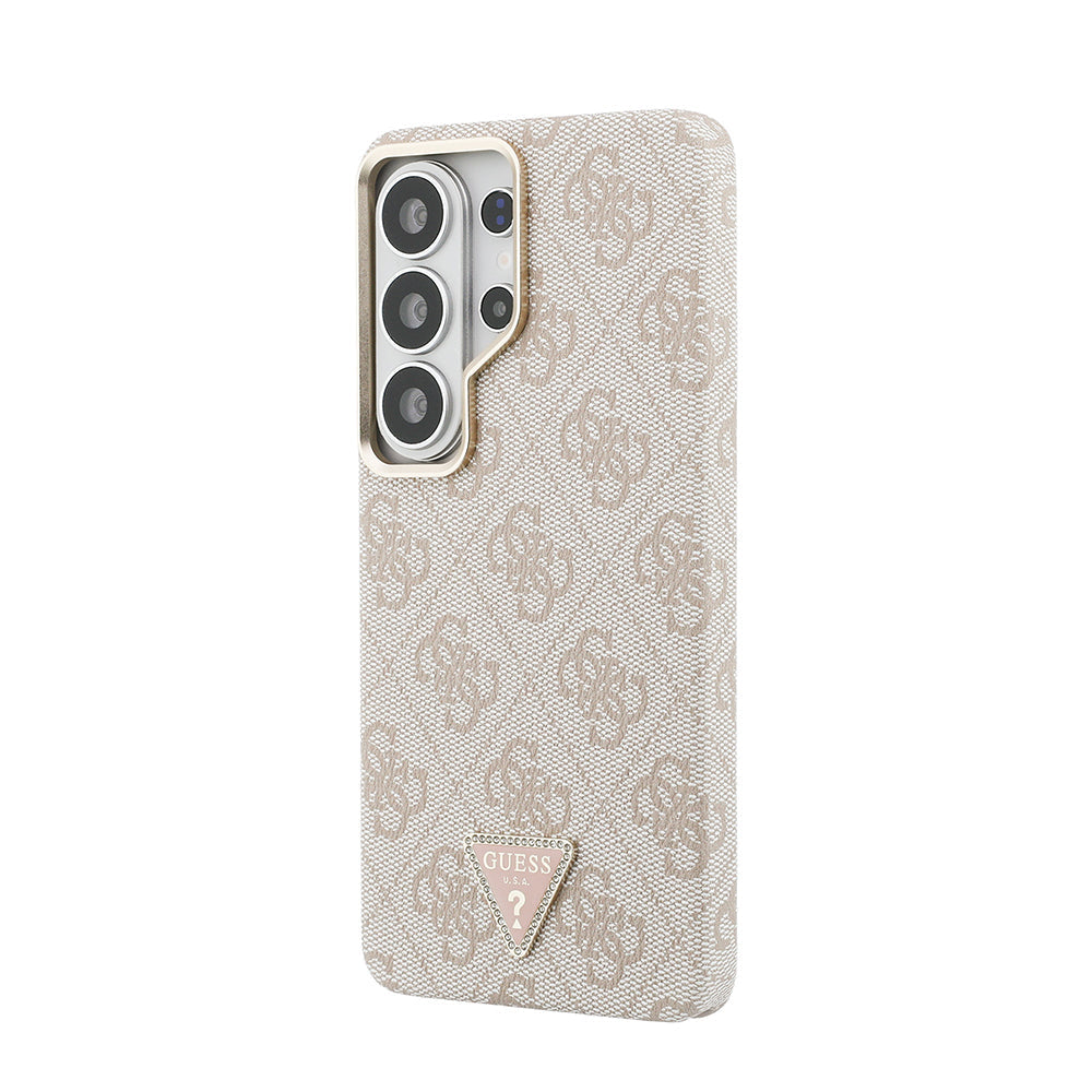 Galaxy S26 Ultra Kılıf Guess Orjinal Lisanslı M-safe Şarj Özellikli Gold Metal Kamera Çerçeveli Taşlı Üçgen Logo 4G Desenli Kapak - Görsel 2