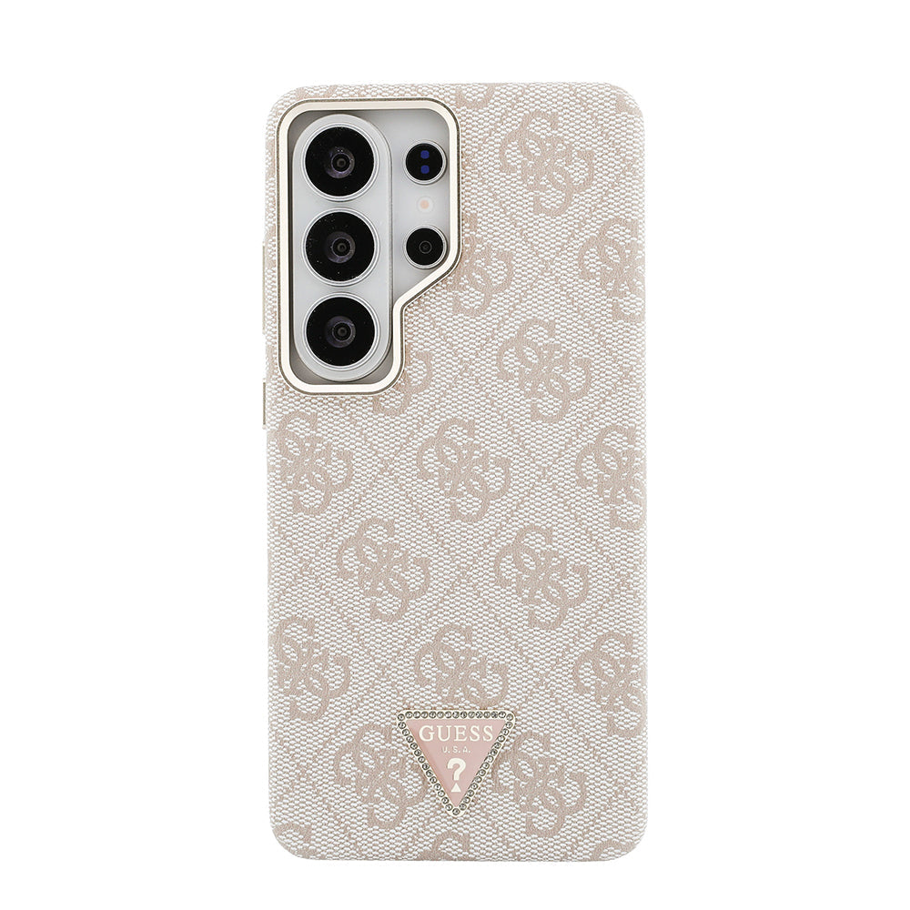 Galaxy S26 Ultra Kılıf Guess Orjinal Lisanslı M-safe Şarj Özellikli Gold Metal Kamera Çerçeveli Taşlı Üçgen Logo 4G Desenli Kapak - Görsel 3