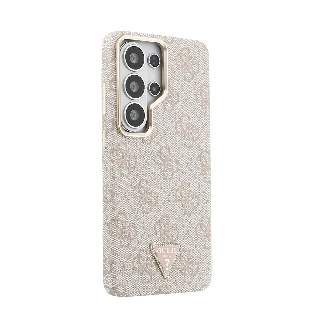 Galaxy S26 Ultra Kılıf Guess Orjinal Lisanslı M-safe Şarj Özellikli Gold Metal Kamera Çerçeveli Taşlı Üçgen Logo 4G Desenli Kapak - Görsel 4