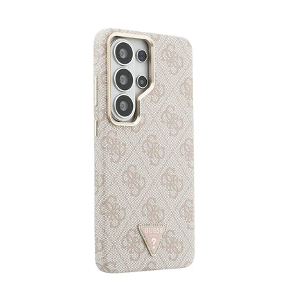 Galaxy S26 Ultra Kılıf Guess Orjinal Lisanslı M-safe Şarj Özellikli Gold Metal Kamera Çerçeveli Taşlı Üçgen Logo 4G Desenli Kapak - Görsel 4