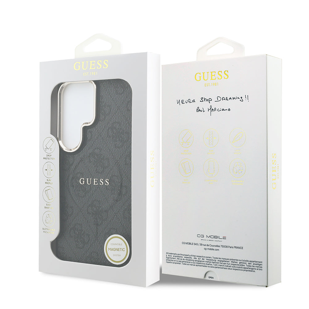 Galaxy S26 Ultra Kılıf Guess Orjinal Lisanslı M-safe Şarj Özellikli Metal Kamera Çerçeveli PU Deri 4G Desenli Yazı Logolu Kapak - Görsel 8