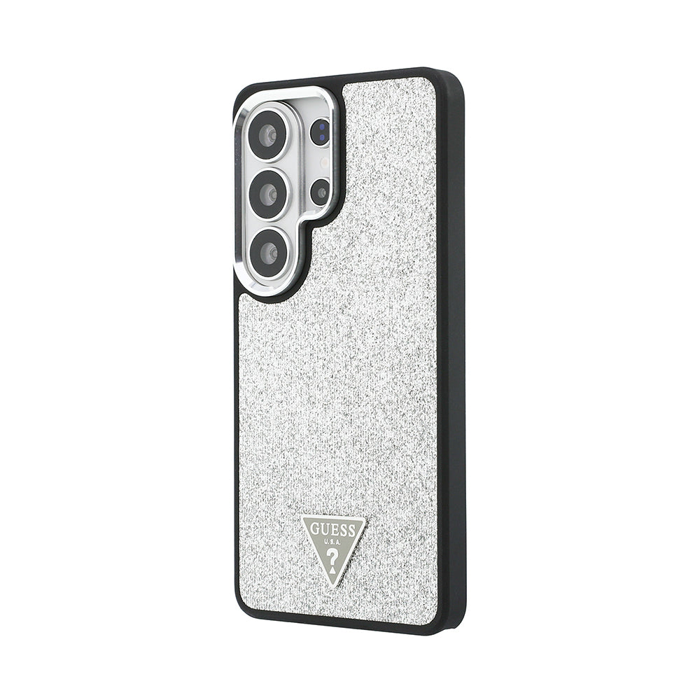 Galaxy S26 Ultra Kılıf Guess Orjinal Lisanslı M-safe Şarj Özellikli Metal Kamera Çerçeveli Üçgen Logolu Glitter Kapak - Görsel 2