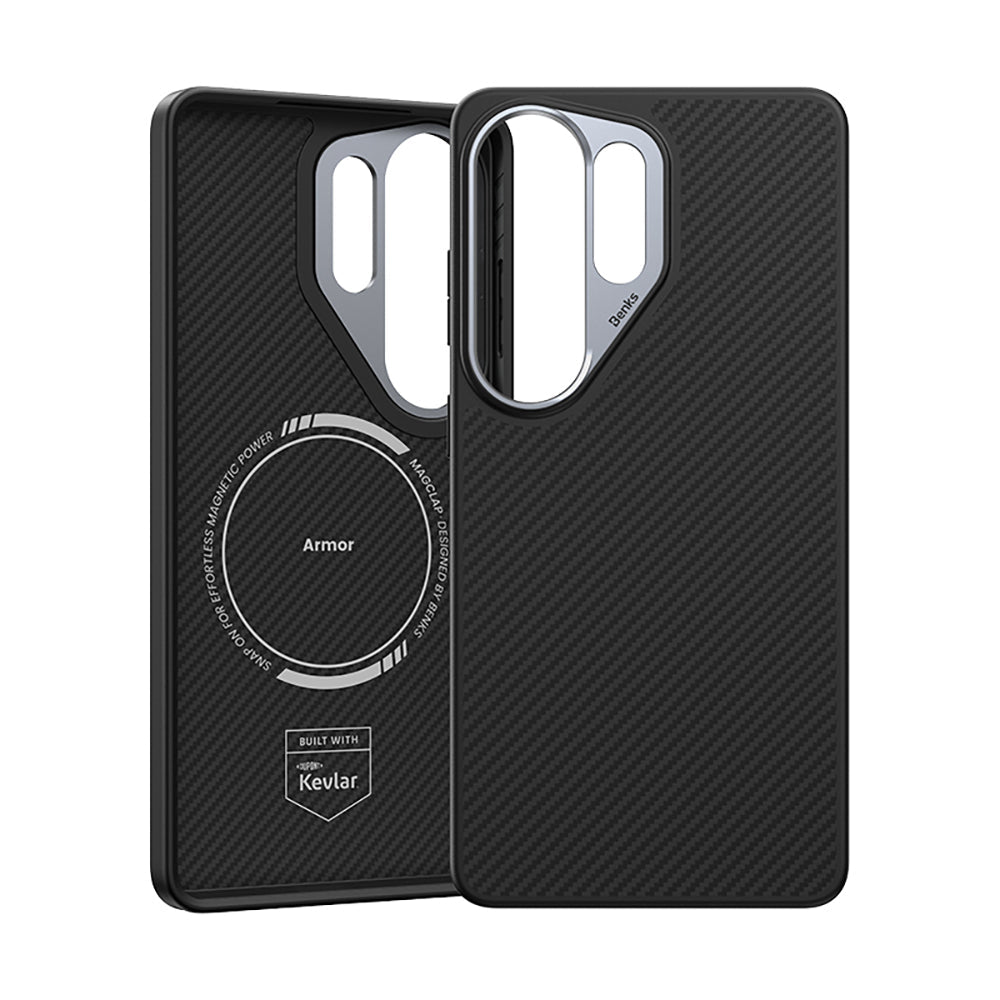 Galaxy S26 Ultra Kılıf Karbon Fiber M-safe Şarj Özellikli Benks Hybrid ArmorPro 600D Kevlar Kapak - Görsel 4