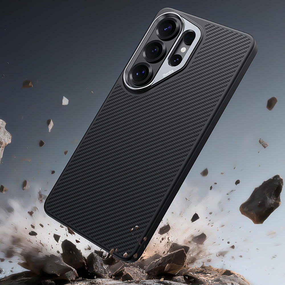 Galaxy S26 Ultra Kılıf Karbon Fiber M-safe Şarj Özellikli Benks Hybrid ArmorPro 600D Kevlar Kapak - Görsel 9