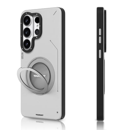 Galaxy S26 Ultra Kılıf M-safe Şarj Özellikli 360° Standlı Basit Mat Deri Desenli Youngkit Tech Leather Serisi Kapak - Görsel 2